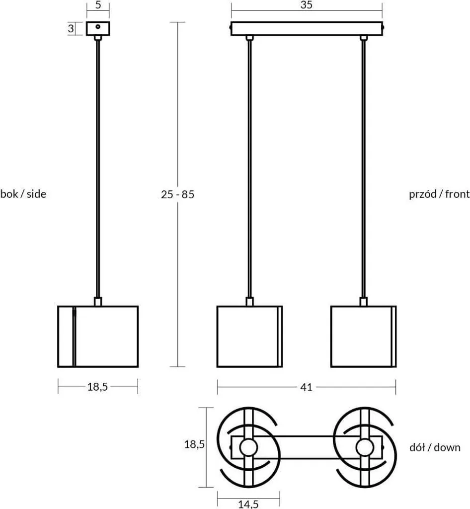 Lampada HUGO 2 Metallo Nero 41 cm E27 - Altezza Regolabile 60W - 2