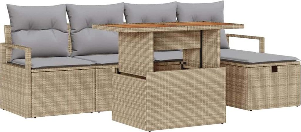 (Robust Möbel) Garten-Sofa-Set - elegantes Design - Sitzgruppe mit Sofa, Tisch - mit Kissen mit Speicher 6 pcs Beige Poly Rattan - Terassenmö...