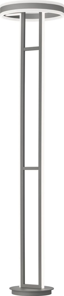 A floor lamp with a circular base and a tall, slender stand with two horizontal bars.