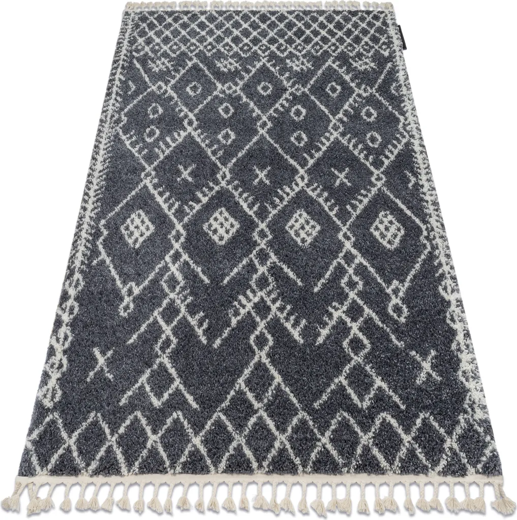 Grand Tapis de Salon Shaggy Gris et Blanc Style Marocain 140x190 cm