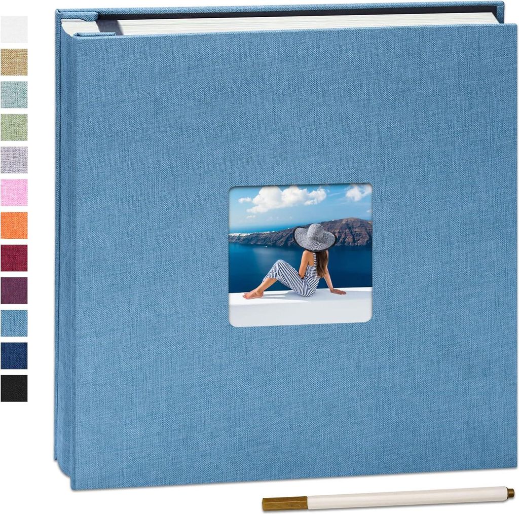 Selbstklebendes Fotoalbum 10 x 15 cm - Großes Leinenfotoalbum mit 60 weißen Seiten - Hochzeits- und Geburtstagsgeschenk mit Kugelschreiber 33 x 3...