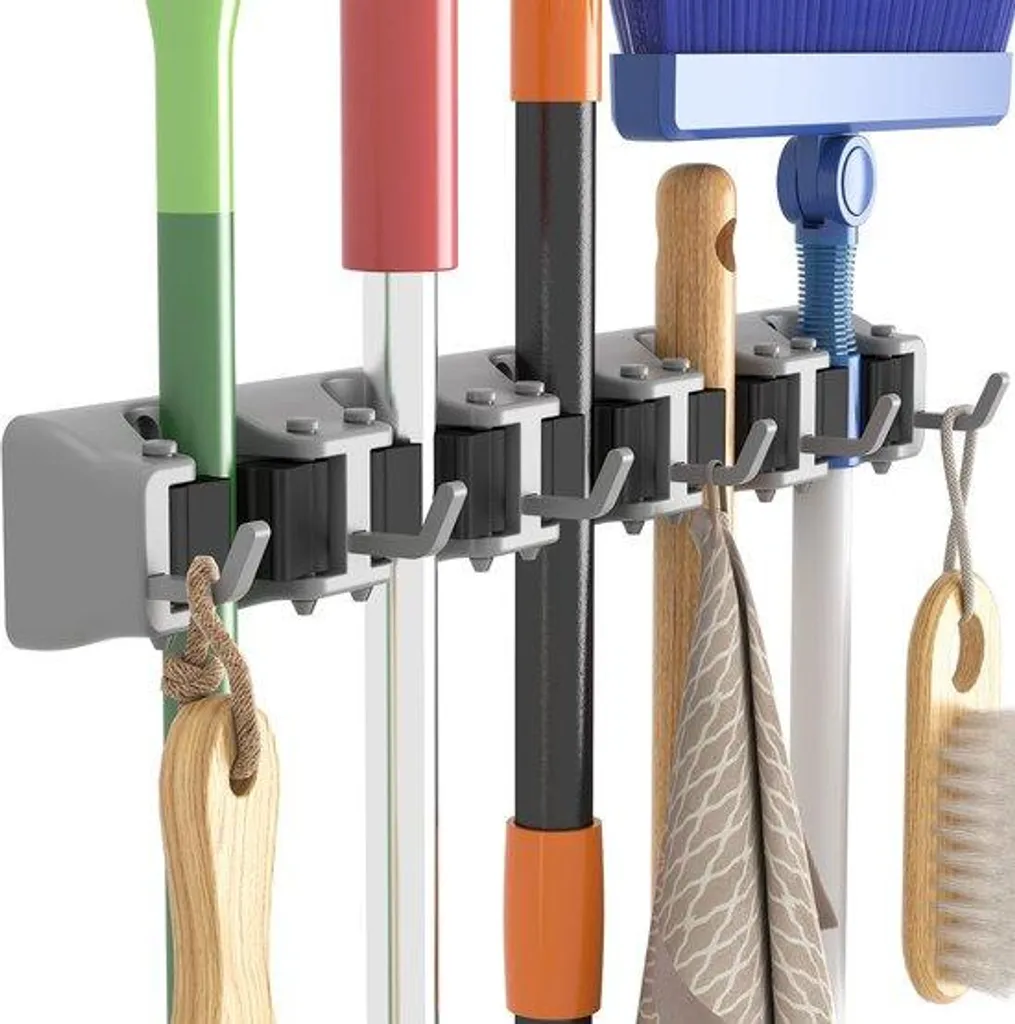 Support Mural pour Outils de Jardin avec 5 Fentes et 6 Crochets en Métal
