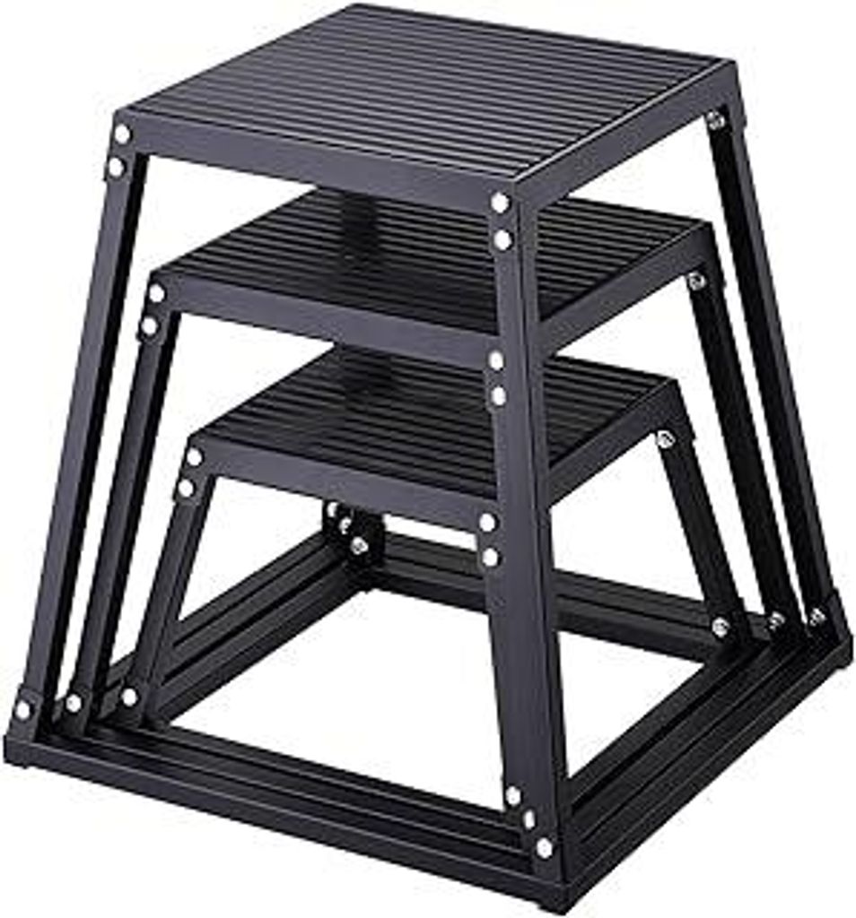 VEVOR 3-teilige Plyometrische Sprungboxen, 305/458/609 mm Plyometric Box Schwarz, Rutschfestes Fitness-Übungs-Step-Up-Box-Set für Heim-Fitness-Tr...