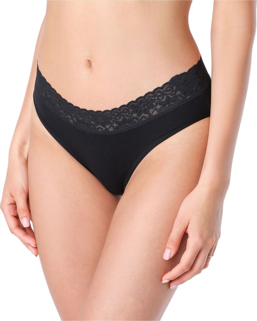 Bellivalini Damen Unterwäsche Unterhose aus Baumwolle Slip mit Spitze BLV50-191 (Schwarz, L )