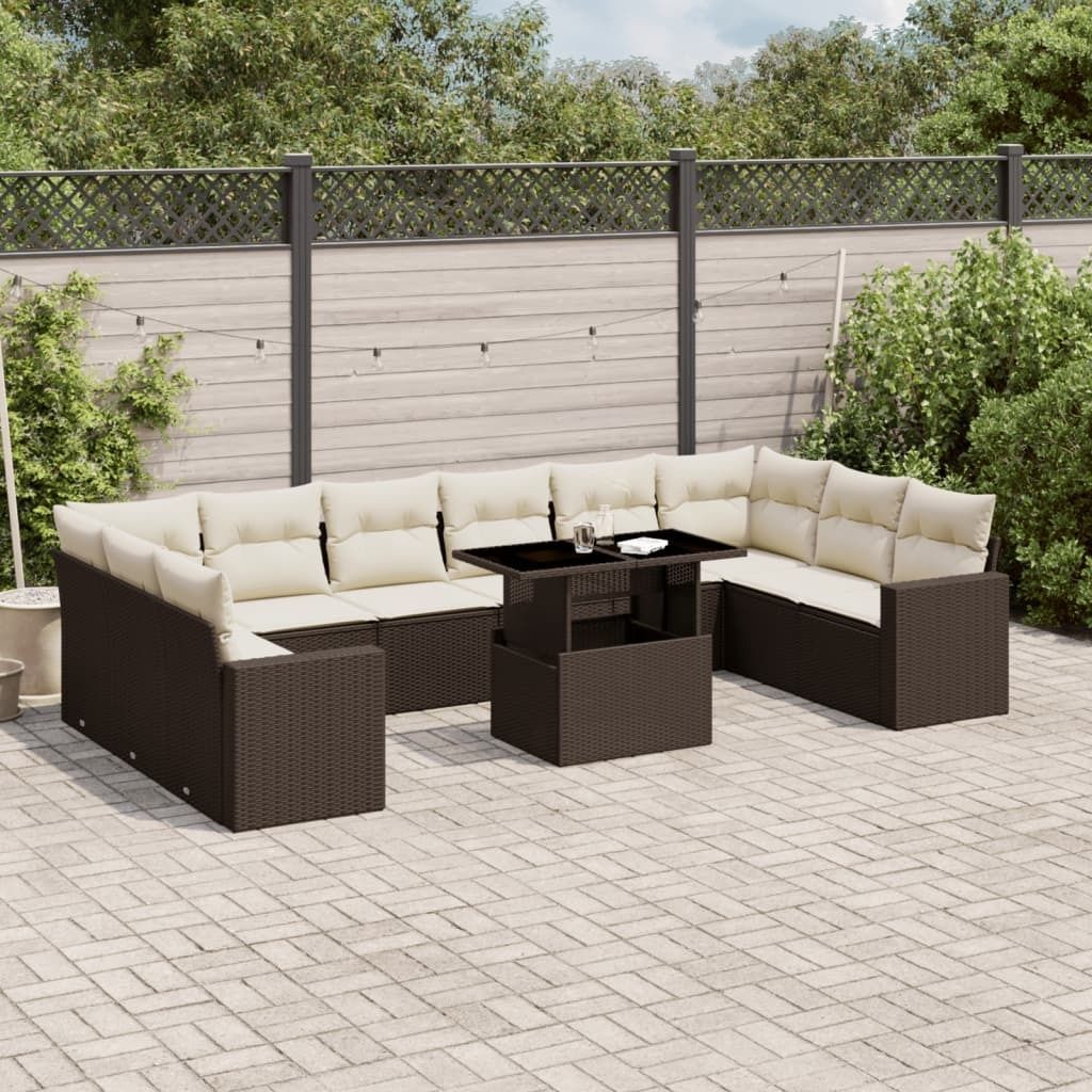 "Rabatt" 11-tlg. Garten-Sofagarnitur - mit sofa - mit Kissen Braun Poly Rattan - Lounge-Dining set CC10428