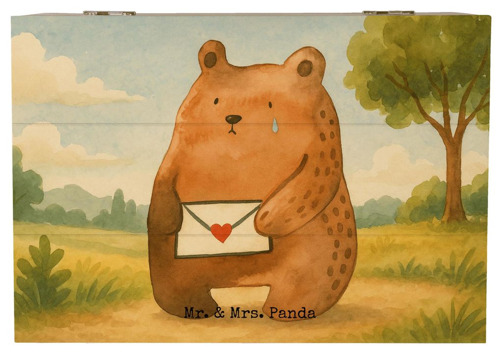 Mr. & Mrs. Panda holzkästchen Bär Vermissen Design 22 x 15 cm - Weiß - Geschenk, Freundin, Holzkiste, Holzbox mit Deckel, fotobox, truhe holz, T...