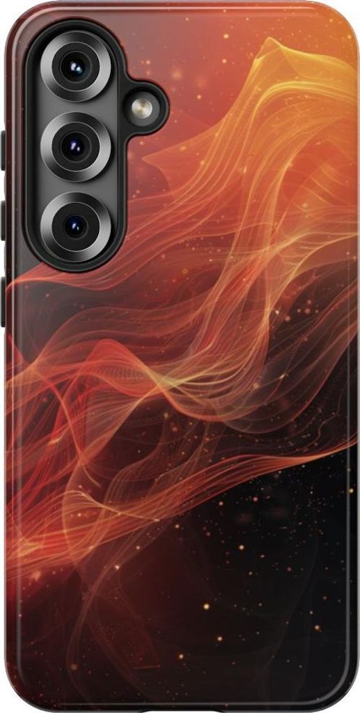 Abstrakte fließende Wellen in Orange und Rot – Hülle Kompatibel mit Samsung Galaxy S25