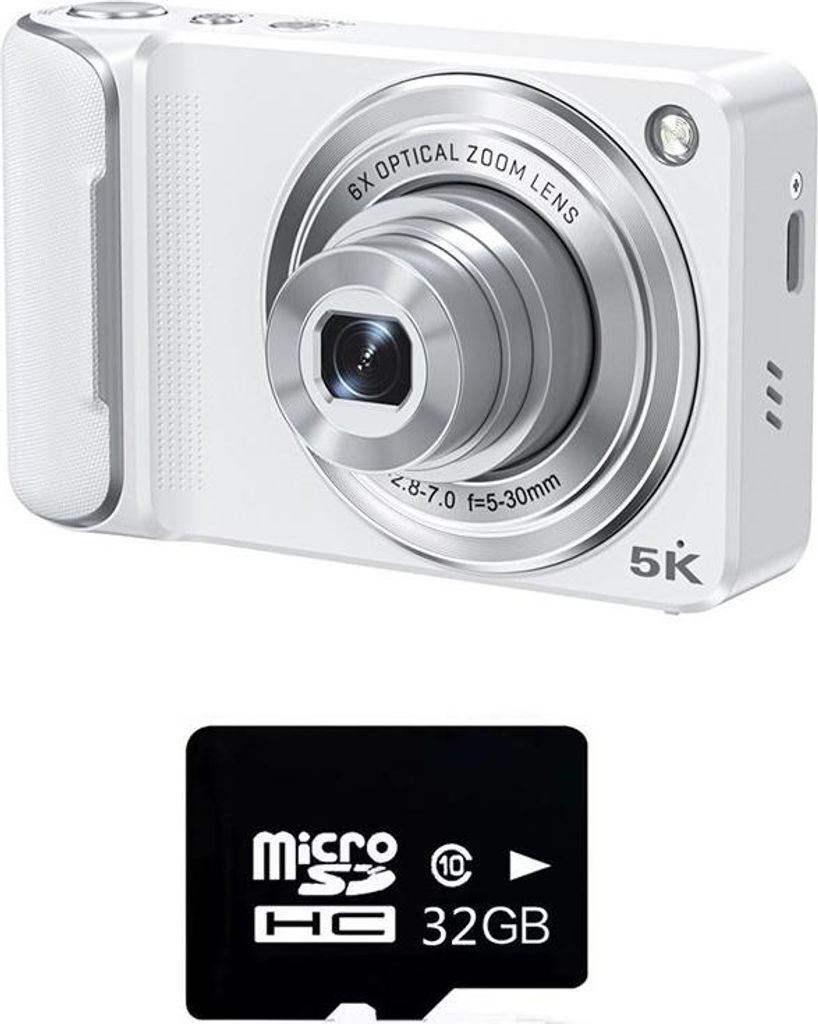 INF 6x Optischer Zoom Digitalkamera mit 32GB TF Karte - HD Mini Selfie Kamera Weiß