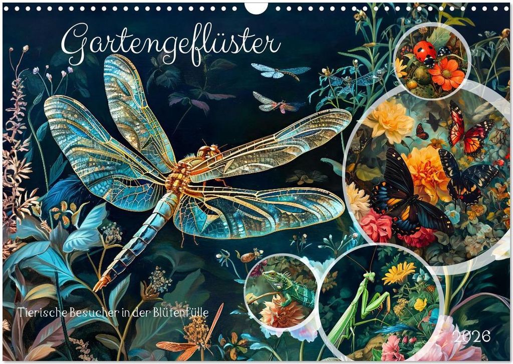Gartengeflüster - Tierische Besucher in der Blütenfülle (Wandkalender 2026 DIN A3 quer), CALVENDO Monatskalender
