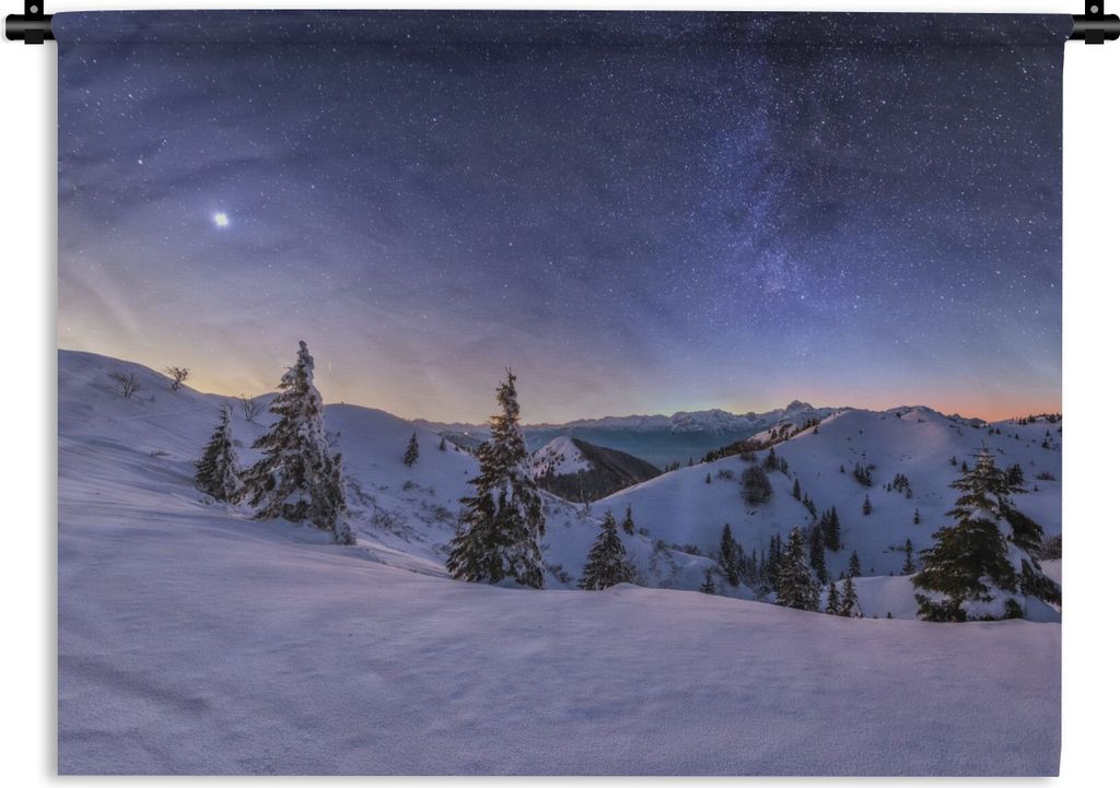 MuchoWow Wandteppich Wandbehang Winter - Schnee - Nacht - Bäume 120x90 cm Tapisserie Dekoration Wandtuch - Wohnen - Aufhänger für die Wand