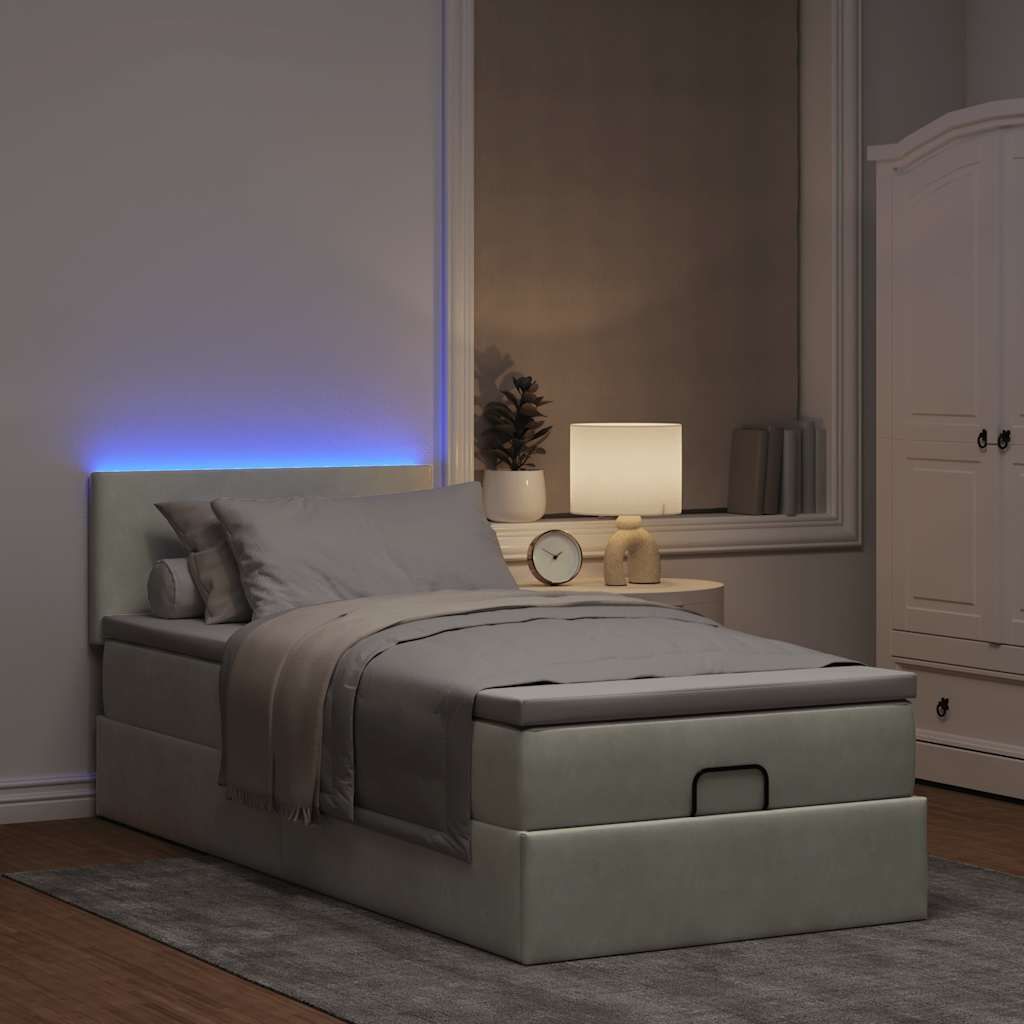 Maison Exclusive - Ottoman-Bett mit Matratze & LEDs Hellgrau 90x190 cm Samt