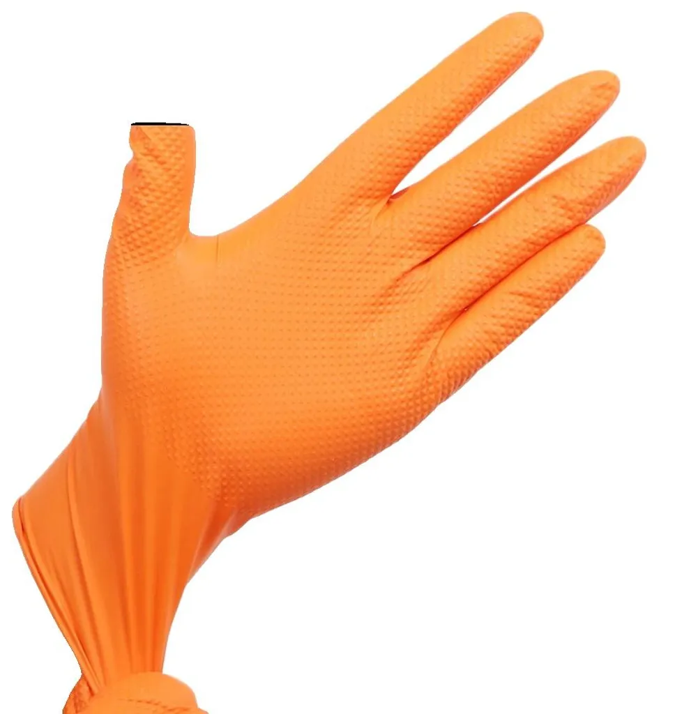 Gants jetables XL orange ultra flexibles avec texture grip diamant - 50 pcs