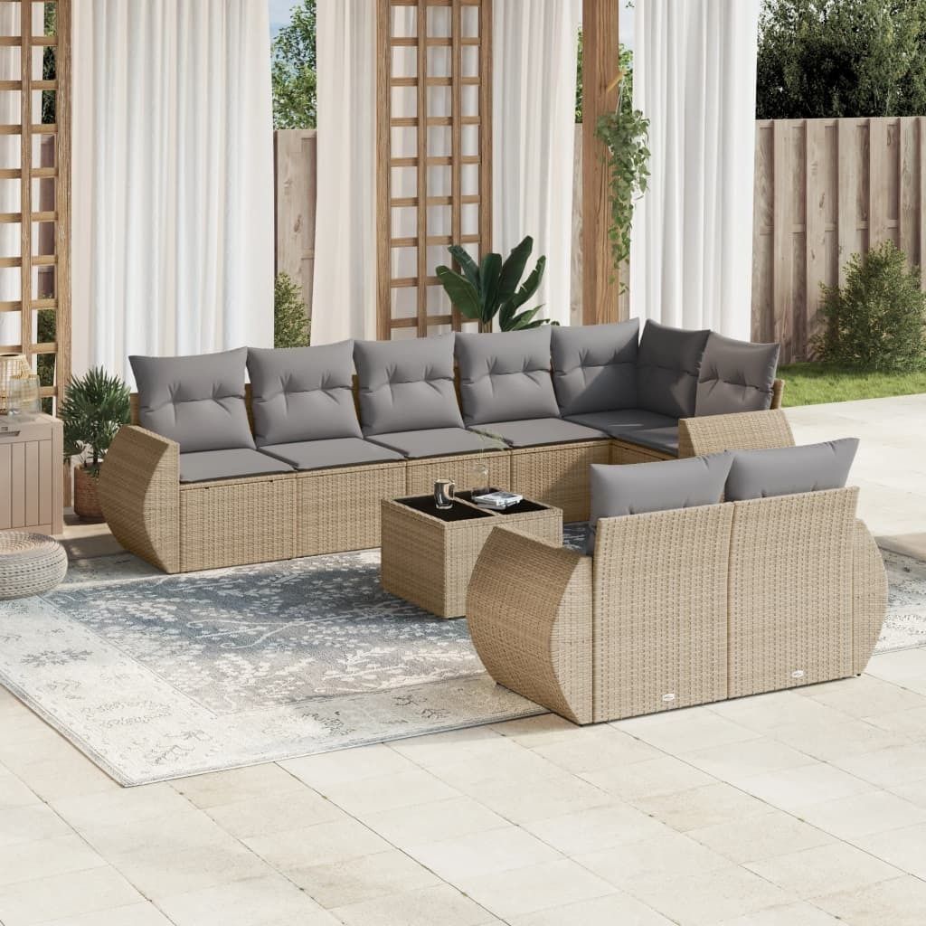 Maison Exclusive - 9-tlg. Garten-Sofagarnitur mit Kissen Beige Poly Rattan