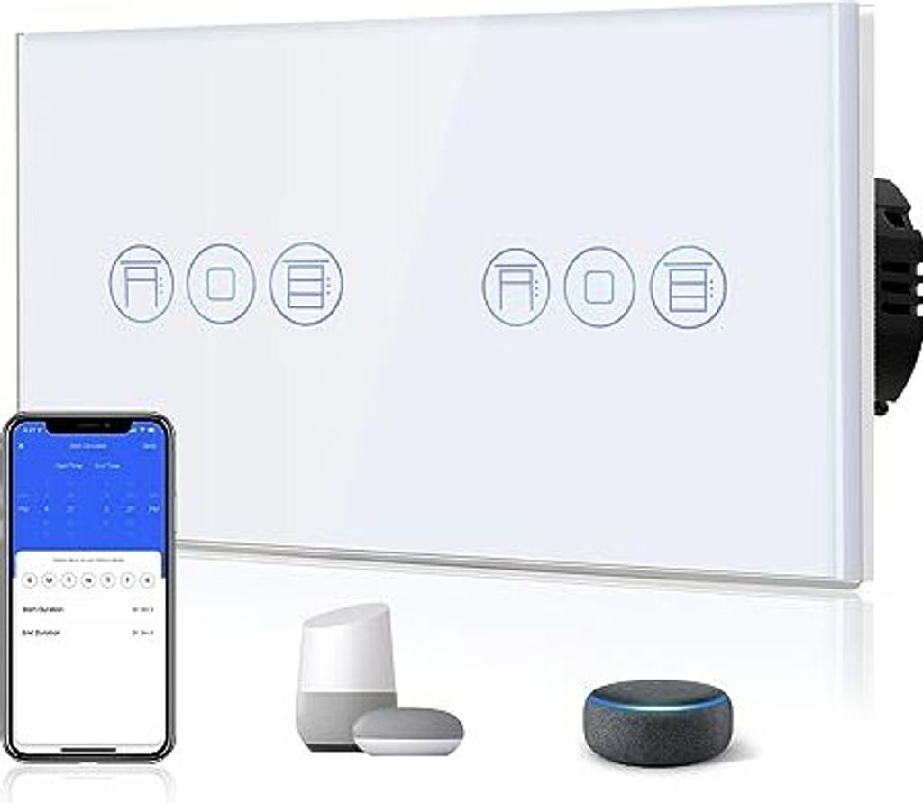 BSEED Double WiFi Smart Alexa Roll Switch, kompatibler Google -Home -Tuya, Glas -Touchs -Bildschirmschalter (neutrale Linie erforderlich), weiß