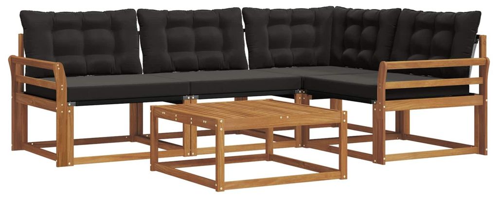 vidaXL Outdoor-Sofagarnitur mit Kissen 5 pcs Natürlich und Schwarz