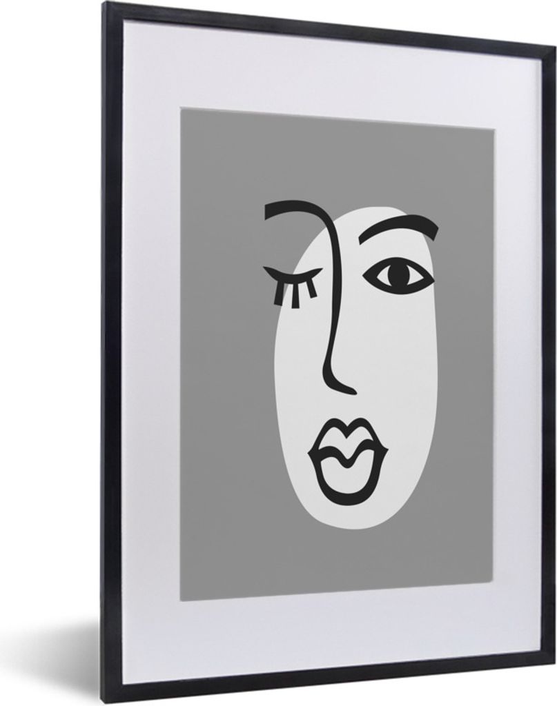 MuchoWow Gerahmtes Poster Gesicht - Frau - Schwarz - Weiß 30x40 cm - Poster mit Schwarzem Bilderrahmen Wandposter Rahmen Foto Bilder - Wandposte...