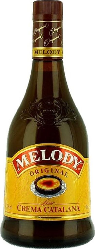 A bottle of Melody Crema Catalana liqueur.
