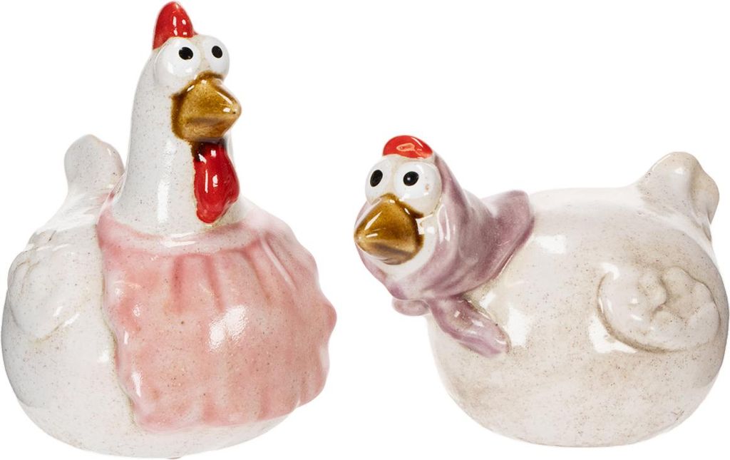 Dekorative Hühnerfiguren aus Keramik für Osterdeko und Wohnaccessoires, 2 Stück