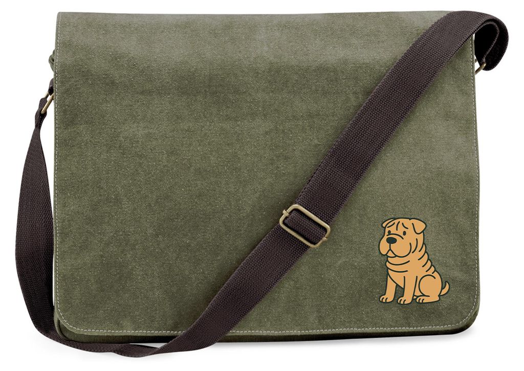Huuraa Umhängetasche Shar Pei Comic PeiPei 14 Liter Military Green Canvas Laptoptasche Geschenkidee