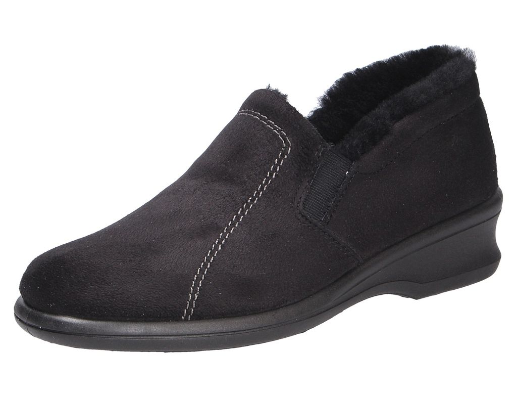 Rohde Farun, Hausschuh (Slipper), Microvelour, schwarz, Lammfellfutter, Weite F1/2 2516-90 40 1/2