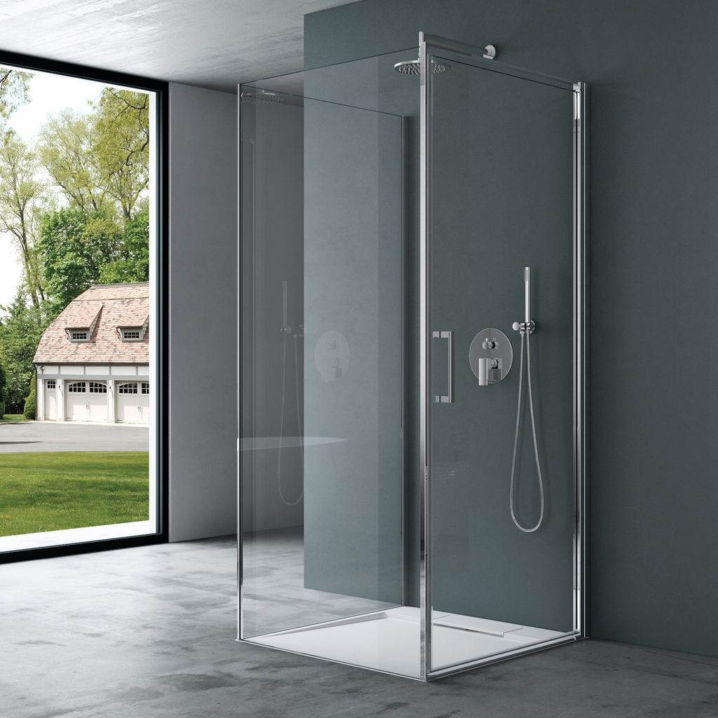 Mai & Mai Duschkabine Duschabtrennung BTH: 70x80x195cm in U-Form ESG-Sicherheitsglas Klarglas Nano-Beschichtung mit Duschtasse Ravenna36UK