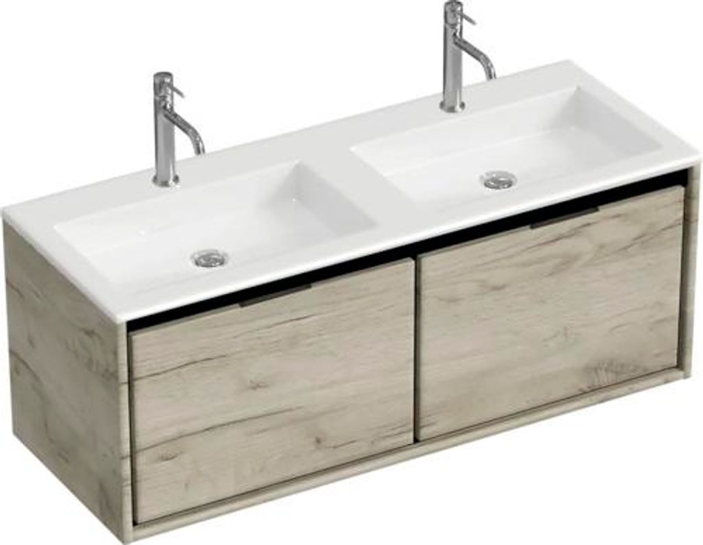 Doppelwaschbecken mit Unterschrank Sanox LOFT BxHxT 120.5x47x45.5 cm Frontfarbe craft oak 84750360