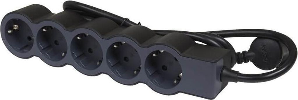 Legrand Flache Steckdosenleiste 5x Steckdose, 3 Meter Kabel Schwarz 694564