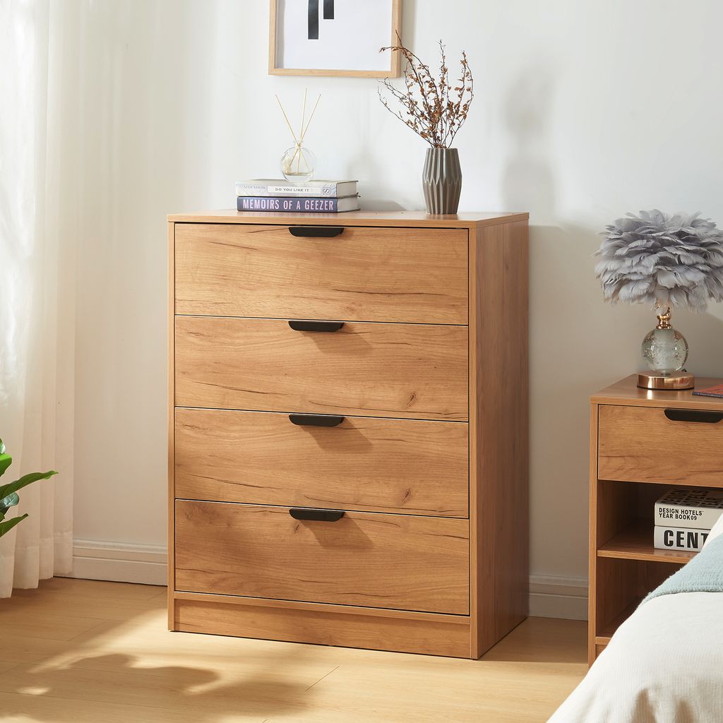 Komoda 'Varkaus' se 4 zásuvkami 90 x 70 x 40 cm dubový Obrázek produktu 
