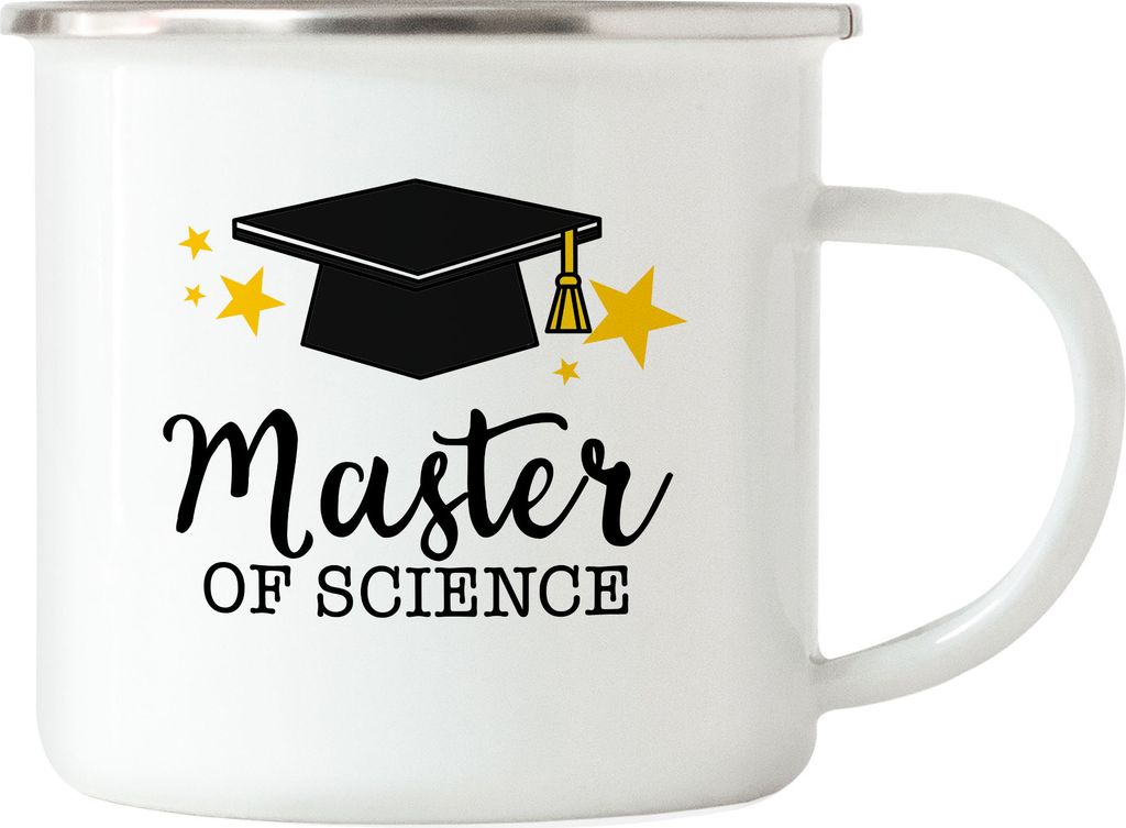 Master of Science Emaille Tasse Blau Abschluss Geschenk Produktbild 