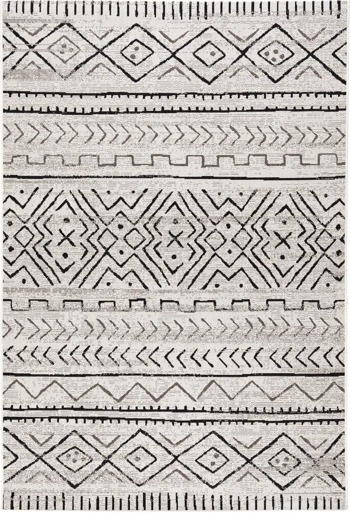 Tapis Aztec robuste design moderne gris 200x290 cm haute résistance