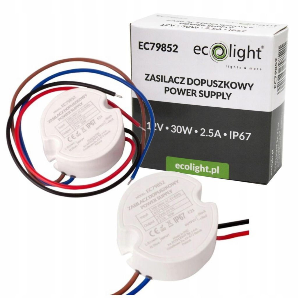 Fi60 2,50A 30W 12V IP67 50x50x22 Alimentatore Ecolight Immagine del prodotto 