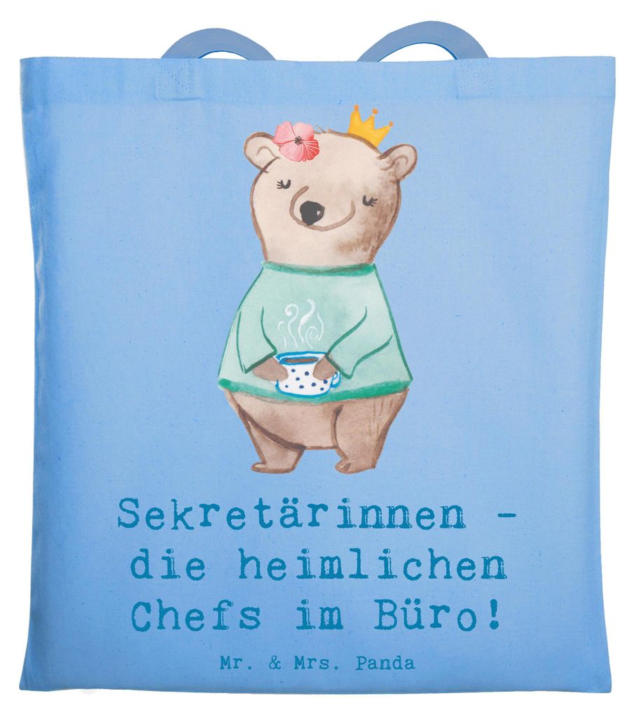 Mr. & Mrs. Panda Tote Bag Sekretärin Chefin - Sky Blue - Geschenk, Stoffbeutel, Sekretärinnen wertschätzen, canvas tasche, Backoffice Führung, ...