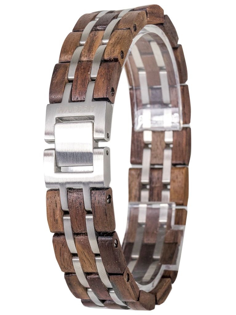 Waidzeit EL_W01 Herren Armband Walnuss Holz Silber braun 21,5 cm