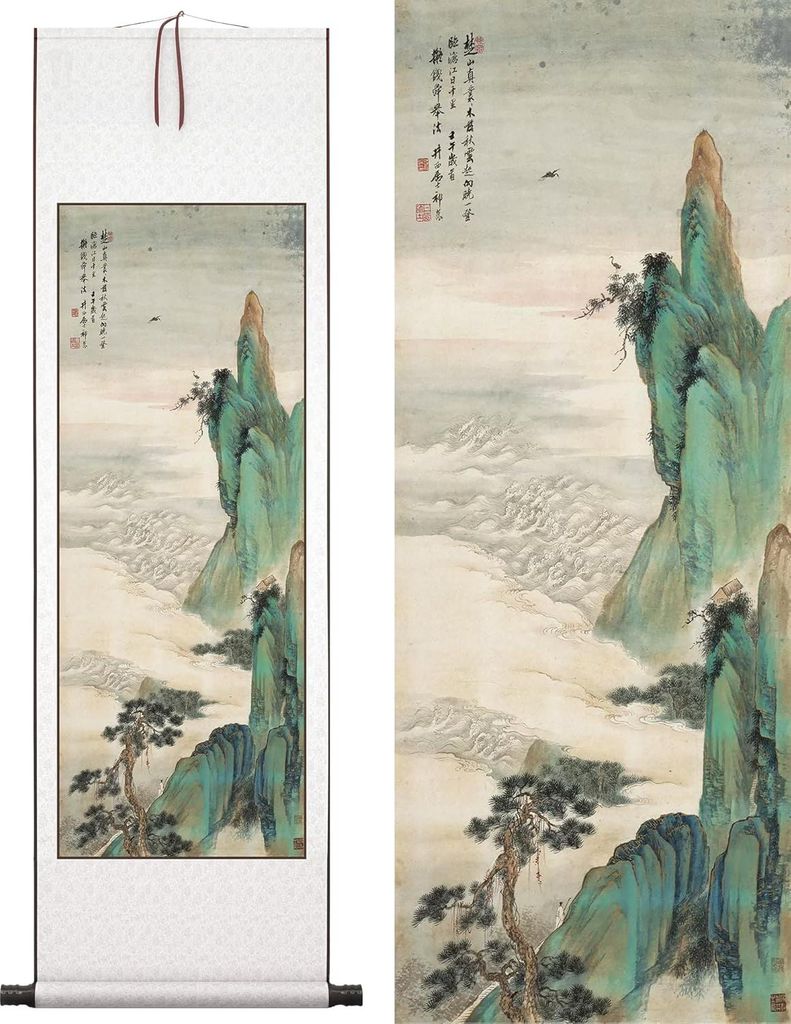 Ostasiatische Wanddekoration - Seide und Reispapier - 1 Stück - 40 x 117 cm