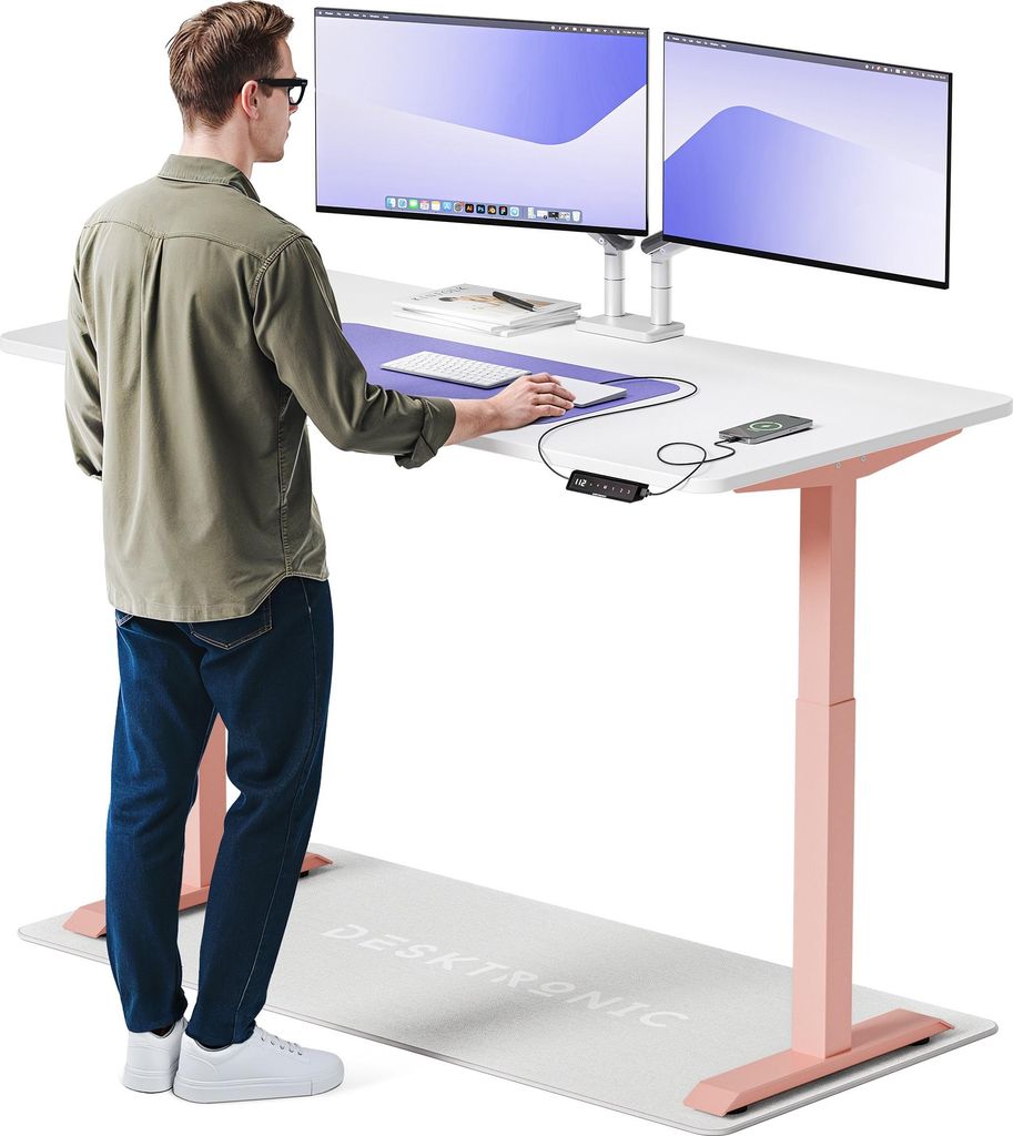 Desktronic HomeOne Elektrisch höhenverstellbarer Schreibtisch 160x80cm Rosa/Weiß mit Memory-Funktion, Anti-Kollisions Technologie, USB-A und USB-...