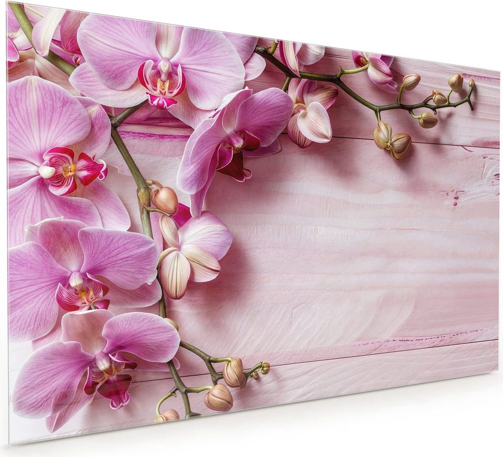 Küchenrückwand Spritzschutz Glas mit Motiv Orchideen Holz Hintergrund 40 x 40 cm