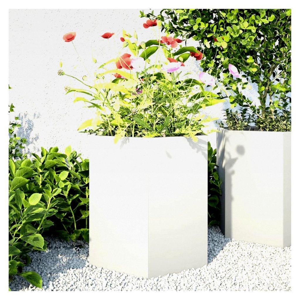 Garten-Pflanzgefäße 2 Stück Weiß Sechseckig 46x40x45 Stahl