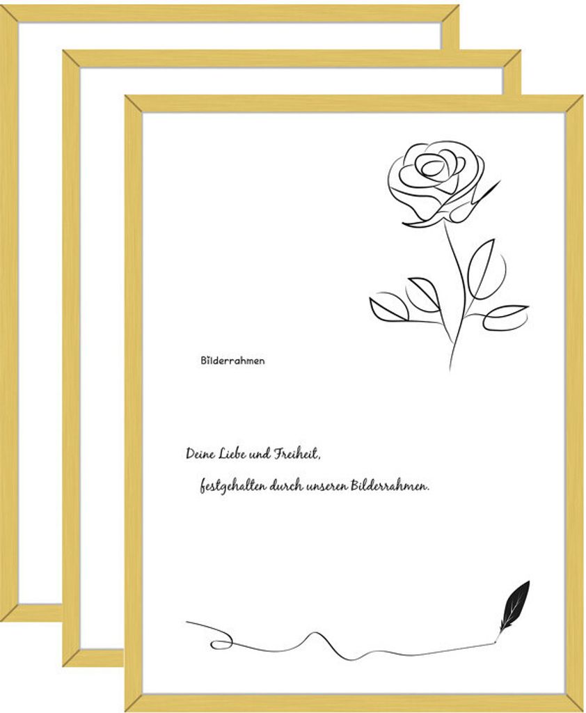 3x Bilderrahmen A4 Gold,Rahmen A4,Metallrahmen mit Plexiglas,Photo Frame für Foto von A4(21x29.7cm),ca.22x30.7cm