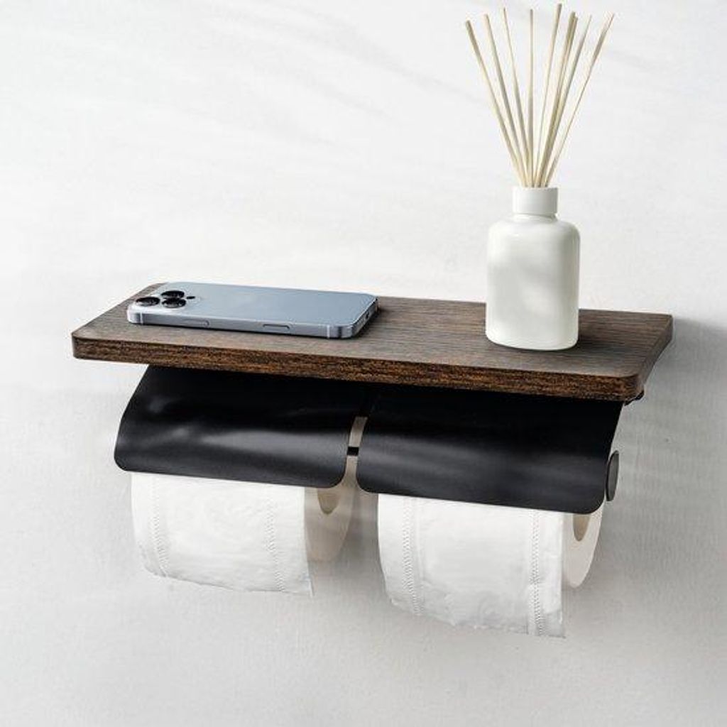 Doppel-Trockenhalter für Badezimmer und Küche, Holz- und Metall-Design, zwei flache Platten, rohgerüstet, Maß: 30 x 11 x 9,5 cm