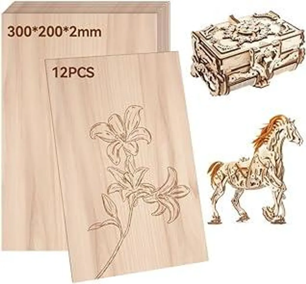 12 Fogli Legno Balsa e Tiglio 2mm RUNYU - Ottimizzati Taglio Laser - 1