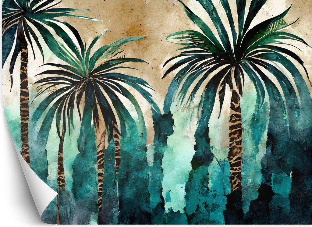 Vlies fototapete Tropische Palmen Aquarell 450x315 cm Feeby Grün inkl. Kleber einfache Montage