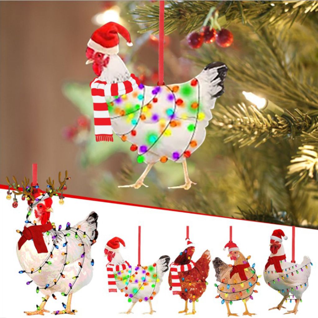 Weihnachten Schal Huhn Anhänger niedlich Xmas Baum hängen hölzerne Huhn Hahn Anhänger Indoor Outdoor Festival Party Home Decor