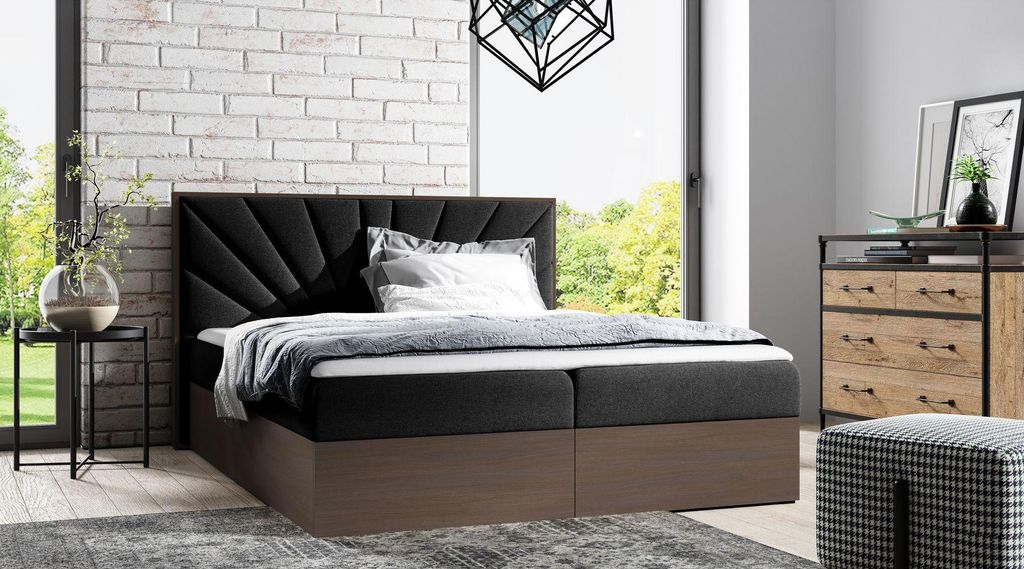 Kontinentales Bett 120x200 CHANTELLE 7 - dunkle Eiche / Graphit + GRATIS Matratzenauflage