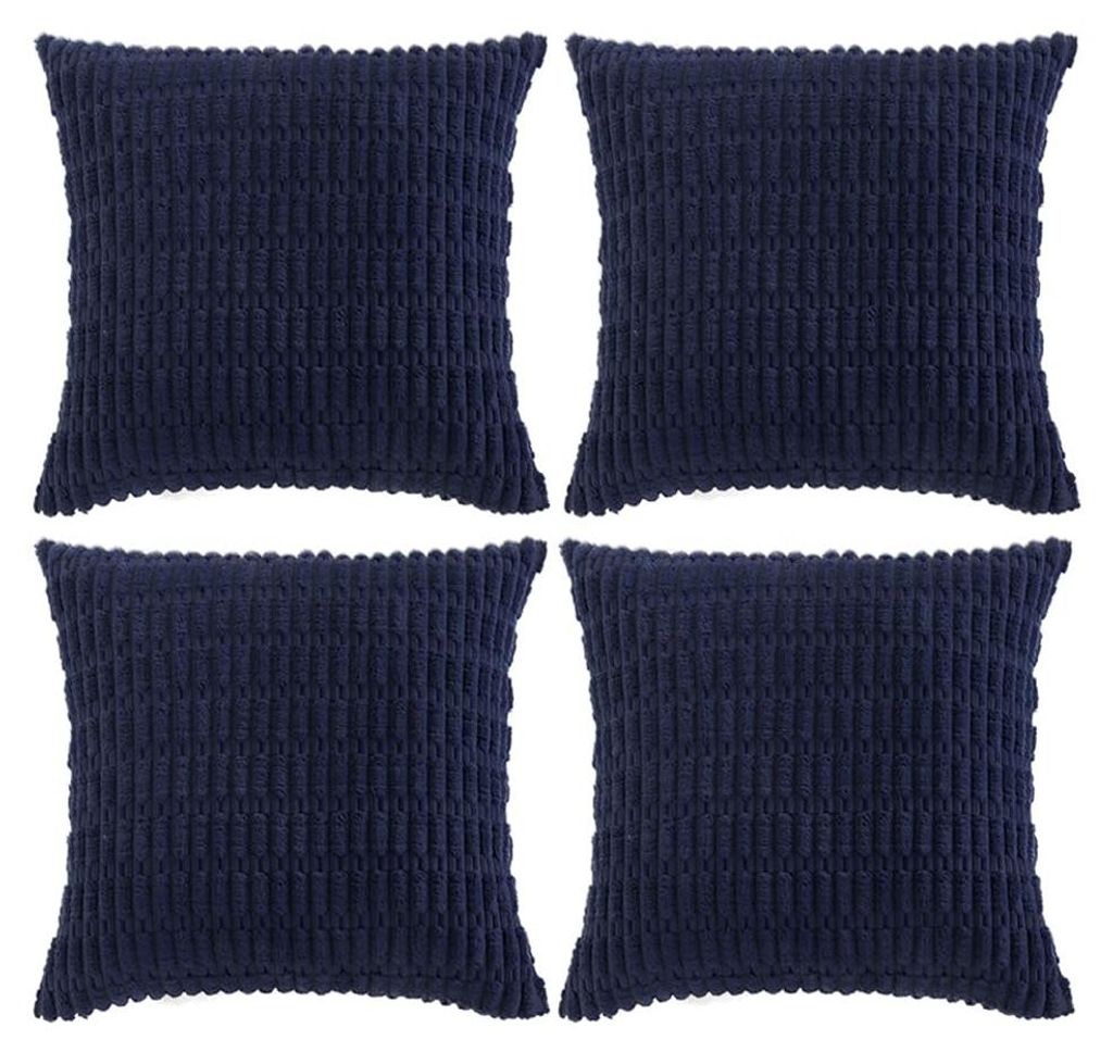 4er-Set Kissenbezüge, 50 x 50 cm, marineblau, einfarbig, flauschiger Cord, dekorative Kissenbezüge, Sofakissen, Dekoration für Sofa, Schlafzimme...