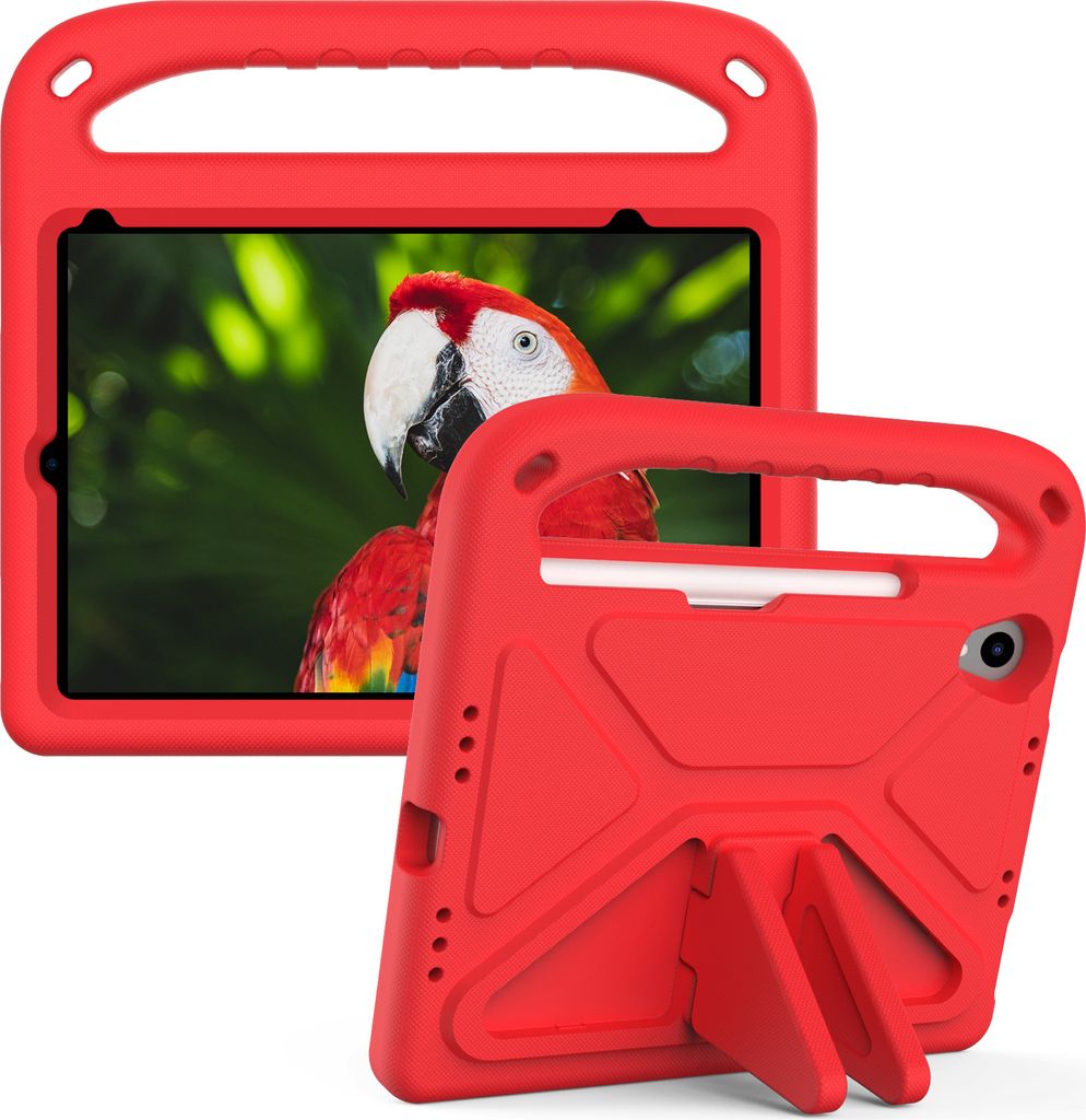 Hülle für iPad Mini 6 / iPad Mini 2021, Leichte Stoßfeste Eva Kinder Schutzhülle mit Griff und Faltbarem Ständer Rot