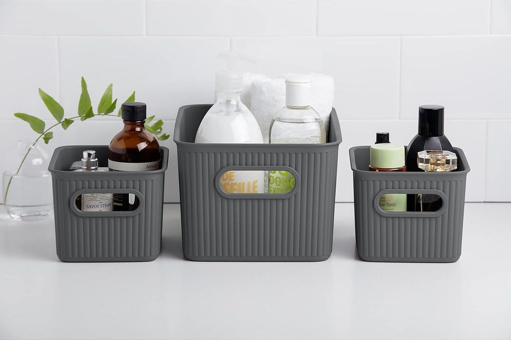 Set von 3 Baobab Aufbewahrungsboxen (1 x 5L, 2 x 1,5L), mit Deckel, Polypropylen, BPA-frei. Anthrazitgrau