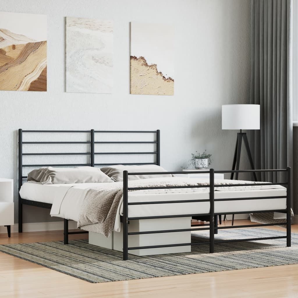 Maison Exclusive - Bettgestell mit Kopf- und Fußteil Metall Schwarz 150x200 cm