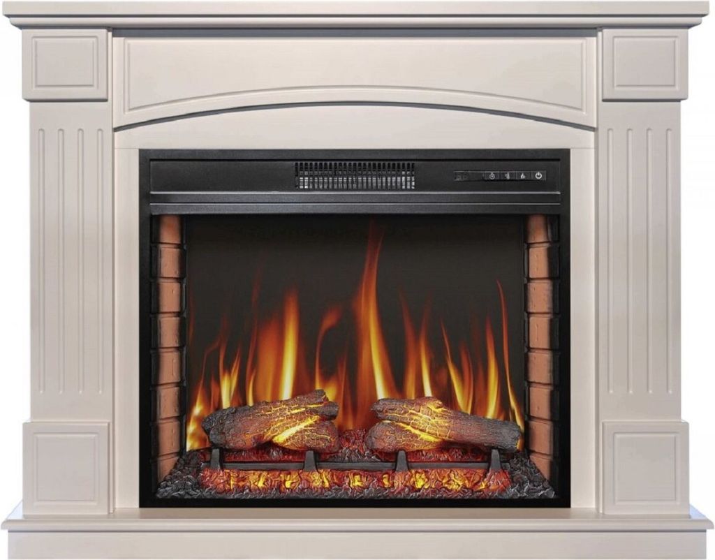 Casa Padrino Barock LED Elektrokamin Weiß 114 x 34 x H. 90,3 cm