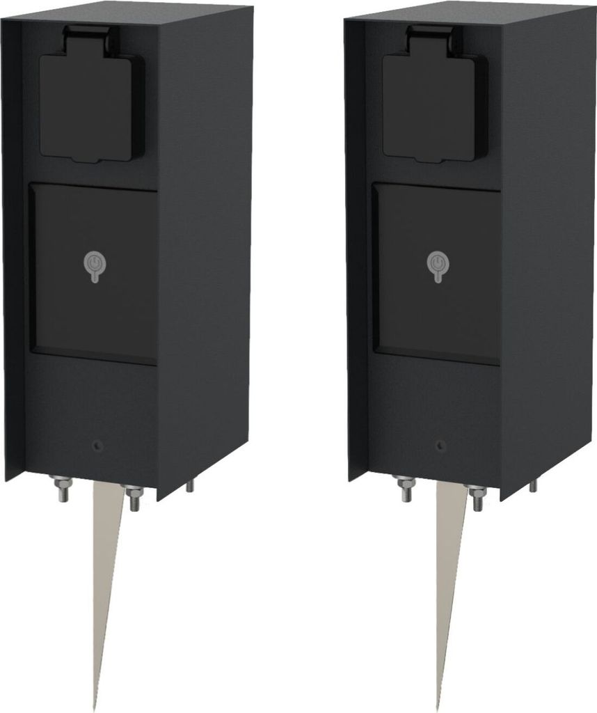 Novatool 1x Steckdosensäule 3-fach Anthrazit Edelstahl eckig IP44 mit Erdspieß Smart-Home App Aussensteckdose mit Zeitschaltuhr Steckdose Garten ...