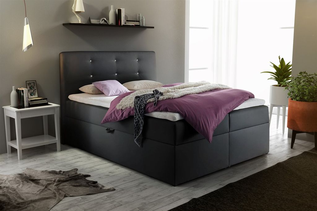 Boxspringbett Schlafzimmerbett MONZA Kunstleder Schwarz 120x200 cm